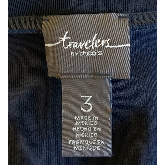 Chicos Travelers Black Ruffle Trim Open Front Cardigan Ribbed Knit Size 3 XL - Picture 2 of 10